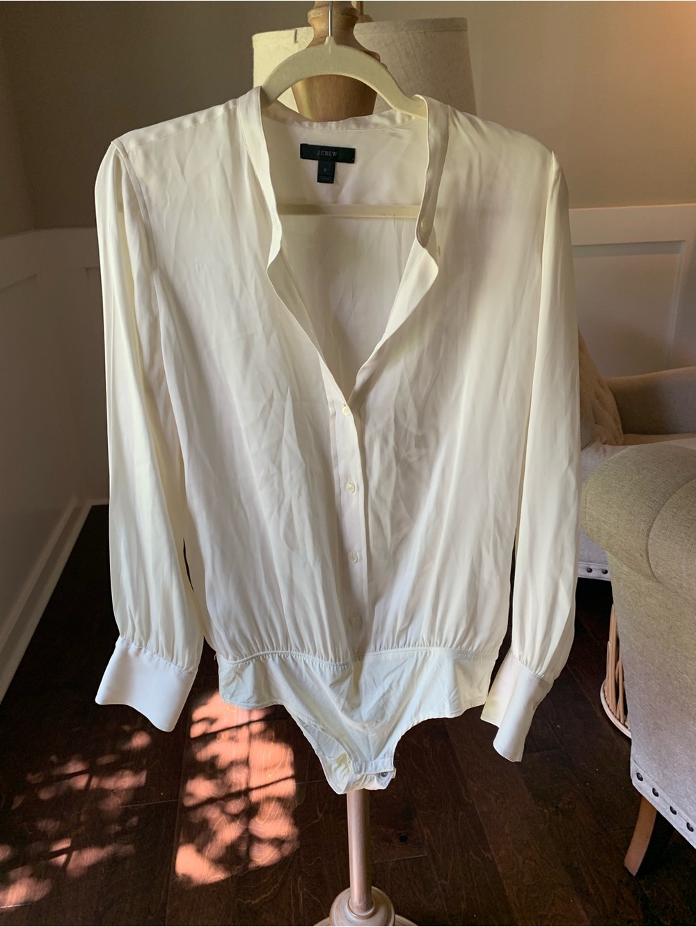 J. Crew Ivory Long-Sleeve Button-Front Bodysuit